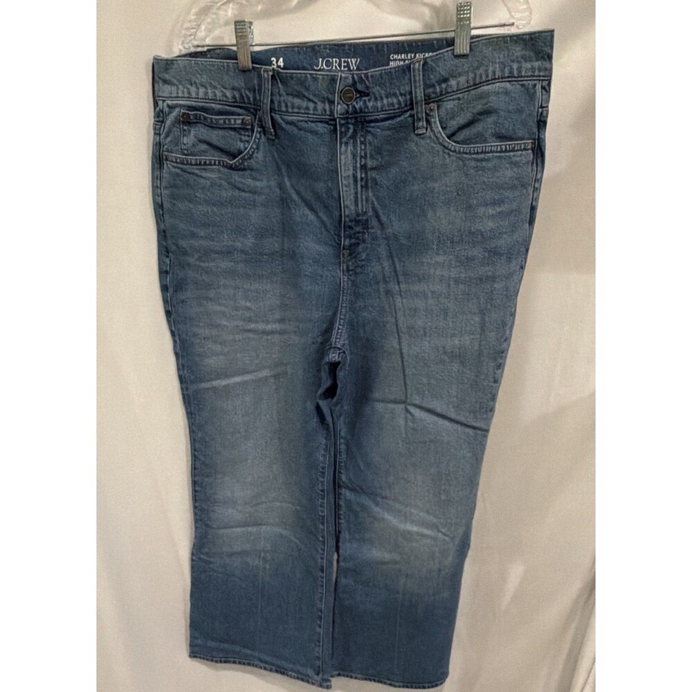 J.Crew Women's Charley Kickout Crop High-Rise Semi-Stretch Jeans Size 34 Blue